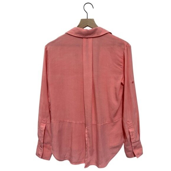 Bella Dahl Pink Tencel Button Down Shirt XS | Soft Long Sleeve High-Low Blouse - Picture 4 of 12